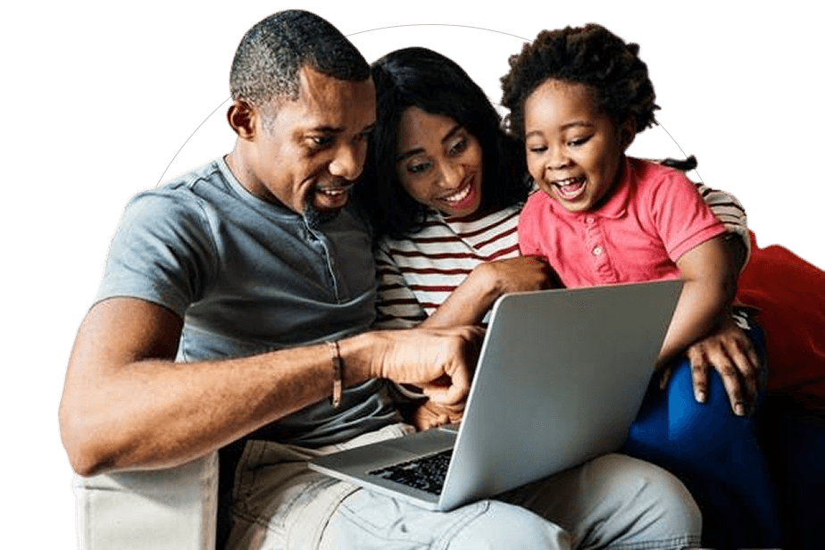 Family using laptop